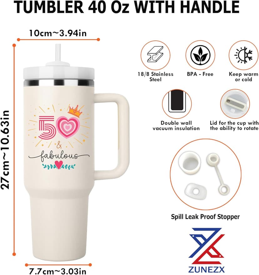 50th Birthday Gifts For Her, Women - 1975 Birthday Gift For Women - Cool Birthday Gift For 50 Year Old Woman - 50 And Fabulous Gift For Women - Gift For Women Turning 50-50th Tumbler 40oz