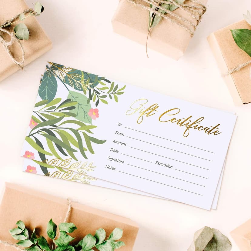 Sweetzer & Orange Blank Gift Certificates for Business with Gold Foil- 25 Gift Certificate Cards with Envelopes for Spa, Salon, Restaurants, Custom Client Vouchers for Birthday, Work Card – 3.75x7.5”