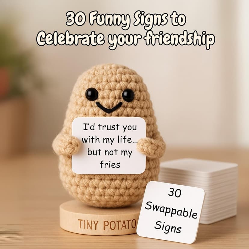 Funny Friendship Gifts for Women Men - Sassy Tiny Crochet Potato with 30 Uplifting Hilarious Cards for Friends, Bestie, BFF, Bestfriend, Coworkers - Best Friend Birthday Present Idea for Women, Her