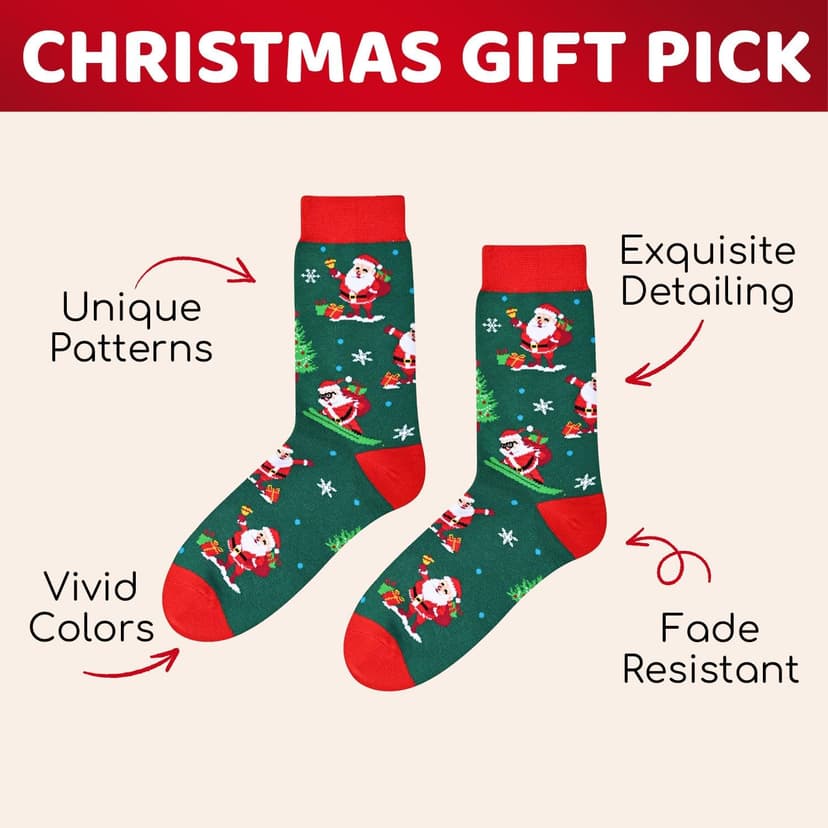 HAPPYPOP Christmas Gifts Holiday Socks for Men Women - Secret Santa Gifts, Xmas Stocking Stuffers, Santa Green Socks