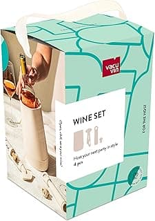 Vacu Vin Host Wine Set – Sand (4-Piece) – Gift-Worthy Wine Accessory Bundle with Cooler, Vacuum Saver, Twister Corkscrew & Drip-Free Server – Made from Recycled Material