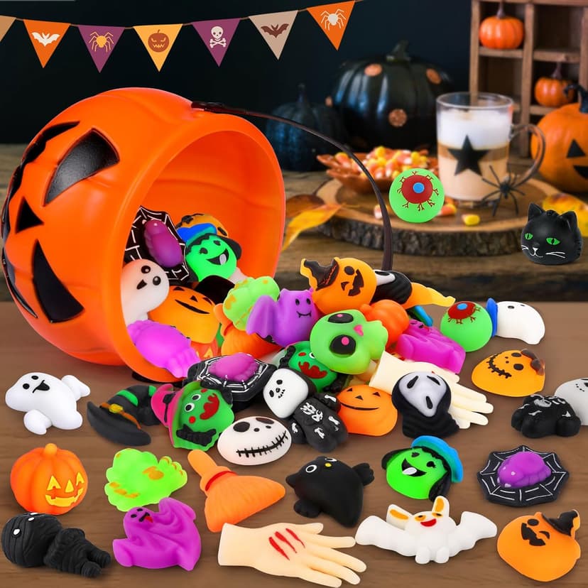 OCATO 30Pcs Halloween Mochi Squishy Toys Halloween Party Favors for Kids Halloweens Toys for Trick or Treat Bulk Non Candy Halloweens Treats Gift Goodie Bags Fillers Party Supplies for Kids Boys Girls