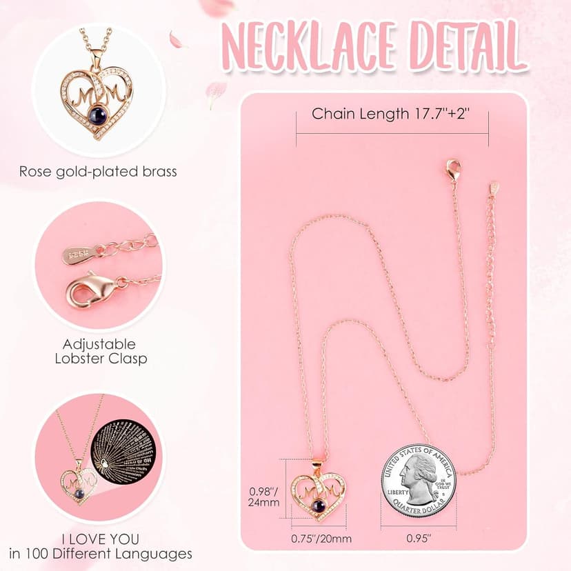 ADDWel Birthday Gifts for Mom from Daughter and Son, Unique Mother Birthday Gift Idea, Preserved Real Roses with I Love You in 100 Languages Mom Necklace, Cool Present to Mother Mama