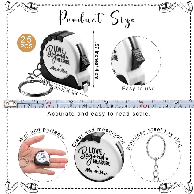 25 Sets Wedding Favors for Guests Tape Measure Keychains with Cards Gift Bags for Bridal Shower Wedding Party Souvenirs