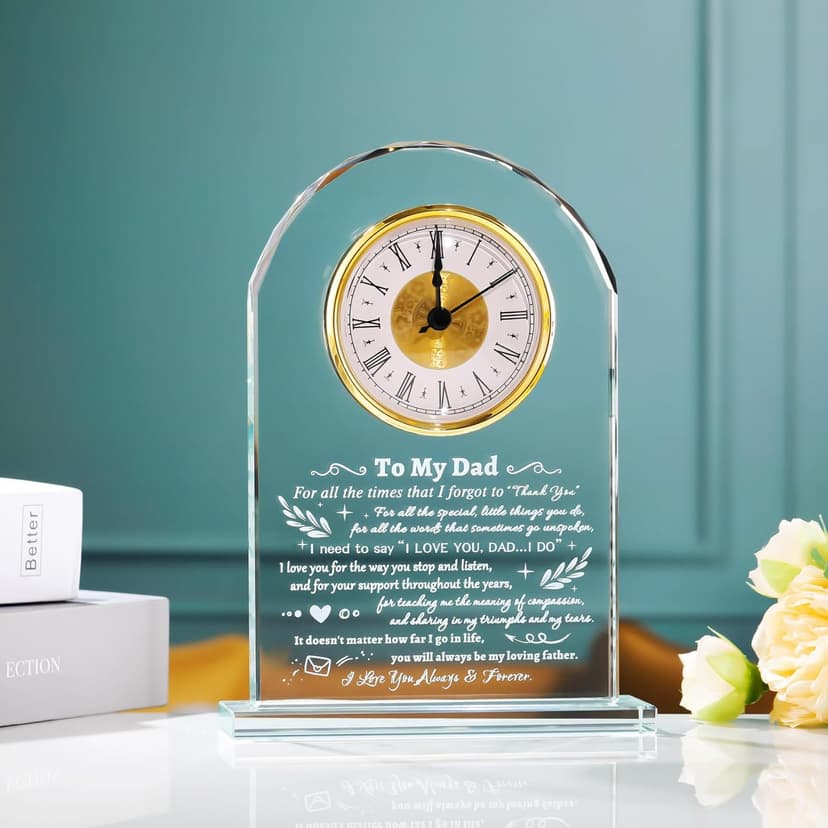 YWHL To My Dad Clock Gifts from Daughter Son, Laser Engraving Glass Clock Gift for Father‘s Day, Birthday Gifts for Dad Who Wants Nothing, Meaningful Keepsake Present for Father (Battery not Included)
