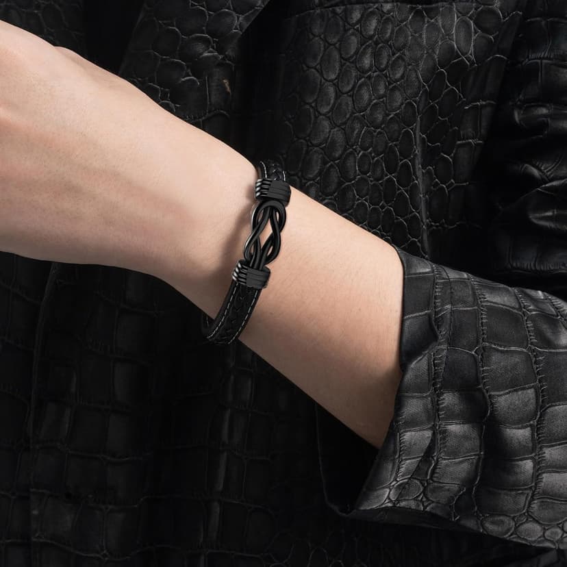 Gifts for Men Him Husband Boyfriend Dad Son Grandson Nephew, Cool Love Infinity Leather Bracelets Fathers Day Ideas Present Gift for Birthday Anniversary Retirement Christmas