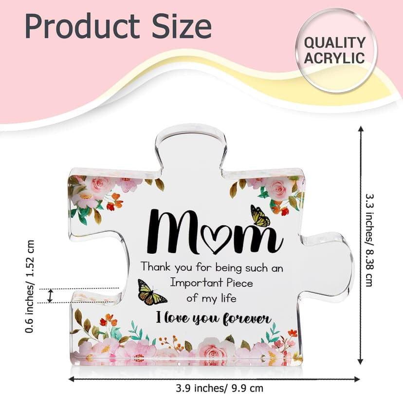 VELENTI Gifts for Mom - Cute Engraved Acrylic Block Puzzles Piece - Adorable Mom Gift from Son, Daughter - Fun Christmas, Mothers Day, Birthday Gift Idea for Mom - Fancy Decoration Piece for Home