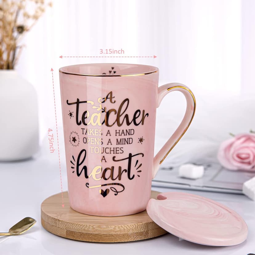 Unique Teacher Appreciation Gifts for Women - Best Teachers Christmas Mug for Teachers from Student, 14Oz Pink Marble Ceramic Gold Print Teacher Cup, Birthday Retirement Graduation, Nice Gift Boxed