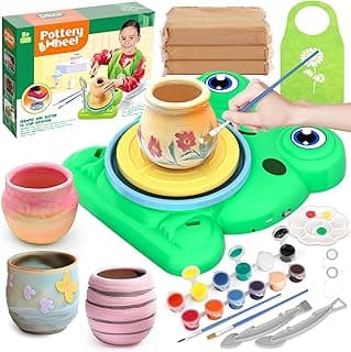 Pottery Wheel for Kids - Complete Pottery Painting Kit Arts and Crafts for Kids Ages 8-12 with 3 Pack Air Dry Clay Art Supplies Toys for Girls Boy Birthday Gift for 6 7 8 9 10 11 12+