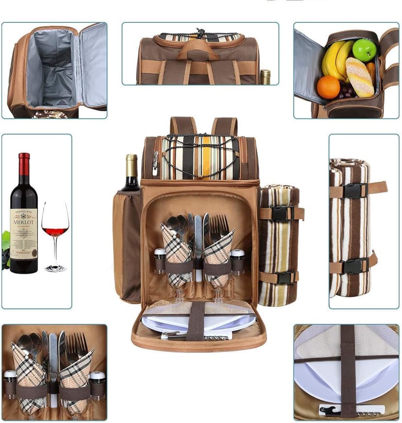 Hap Tim Picnic Basket Backpack for 2 Person with 2 Insulated Cooler Compartment, Wine Holder, Fleece Blanket, Cutlery Set, Wedding Gifts for Couples, Bridal Shower Gifts, Engagement Gifts