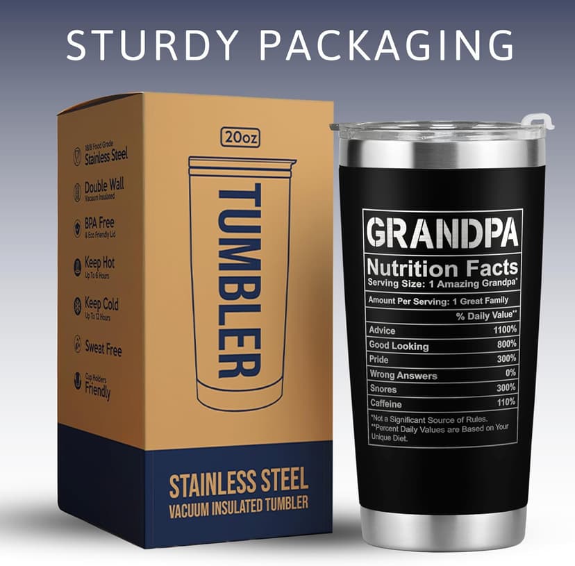 Grandpa Gifts - Grandpa Birthday Gifts from Grandchildren - Fathers Day Gift, Birthday Christmas for Grandfather - Grandfather Gift Ideas from Granddaughter, Grandson - 20 Oz Black Tumbler