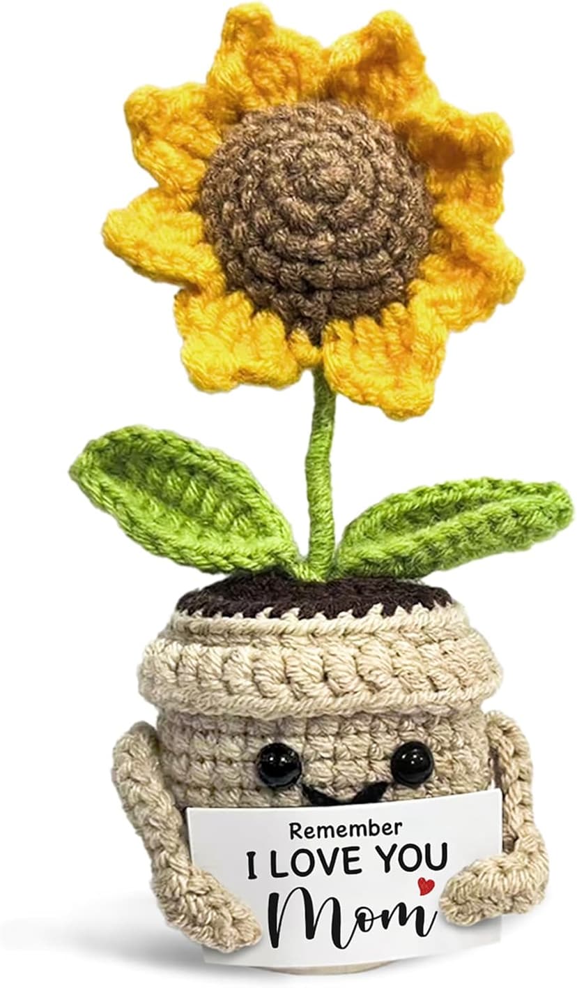 Mini Birthday Gifts for Mom, Mom Gifts from Daughters Remember I Love You MOM, Handmade Crochet Cute Small Sunflower Gifts, Gift for Mom from Daughter, Son, Mothers Day for Mom