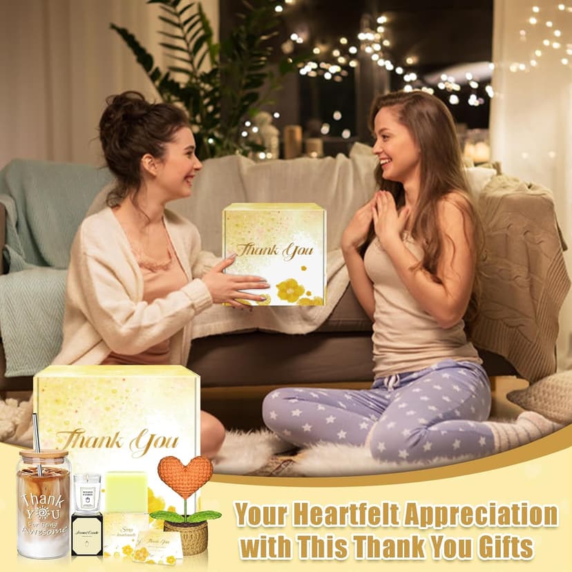 Thank You Gifts for Women, Employee Appreciation Gifts with 16 Oz Glass Cup, Scented Candle, Gift Baskets for Women, Coworker, Teacher, Birthday, Thanksgiving, Christmas, Anniversary (Yellow)