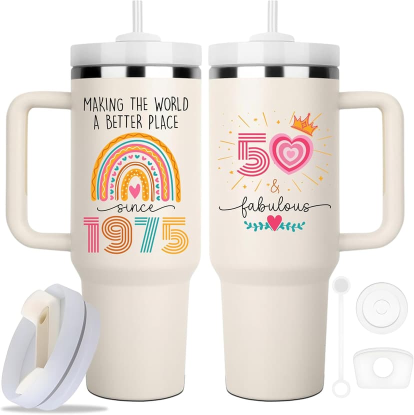 50th Birthday Gifts For Her, Women - 1975 Birthday Gift For Women - Cool Birthday Gift For 50 Year Old Woman - 50 And Fabulous Gift For Women - Gift For Women Turning 50-50th Tumbler 40oz