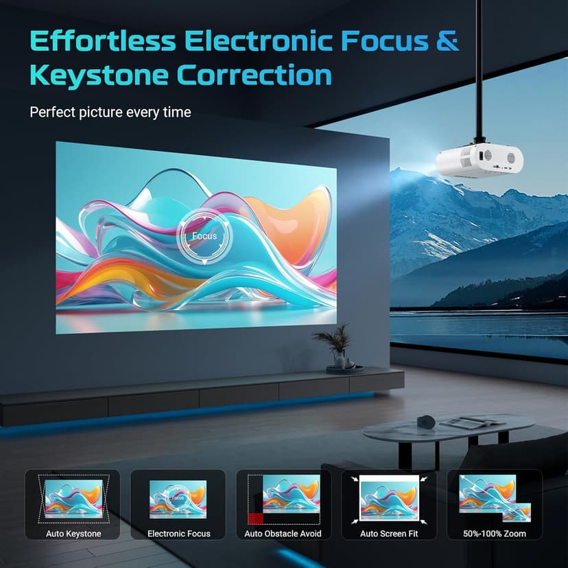 GooDee Smart Viedo Projector 4K with WiFi and Bluetooth, 1000ANSI Brightness Auto Keystone Focus Mini Movie Projector Portable for Home Theather Indoor/Outdoor