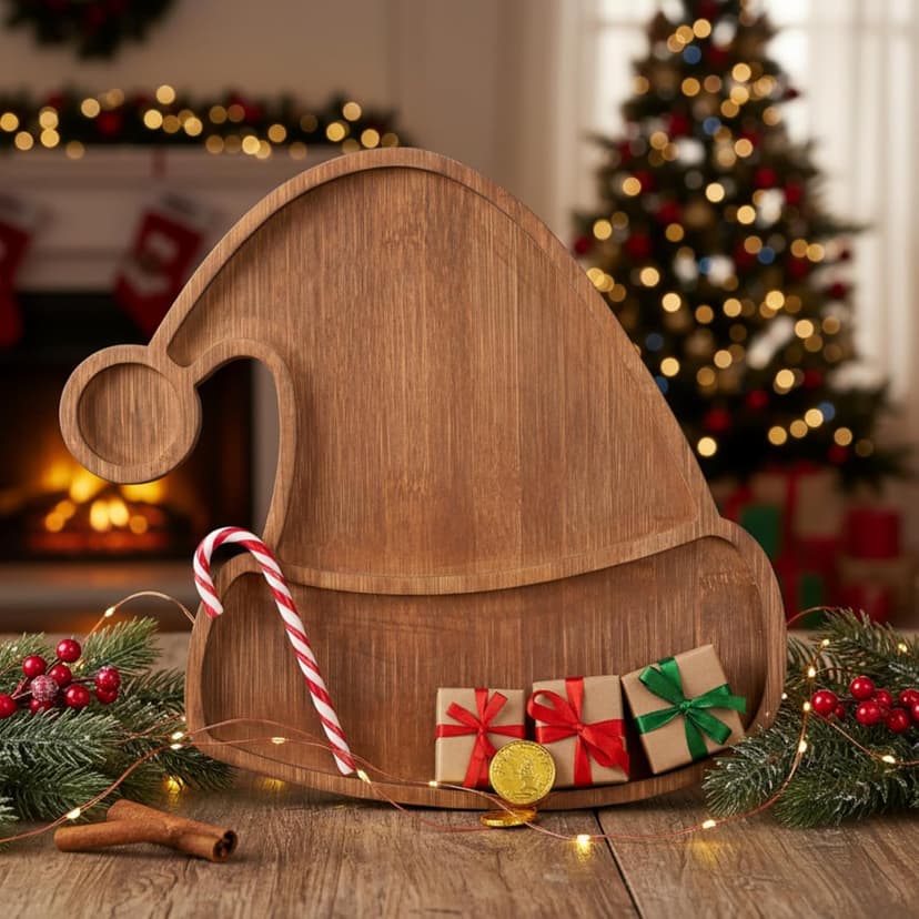 Maxcheck Santa Hat Christmas Serving Tray Platter Charcuterie Board Christmas Wood Serving Dish Cutting Board Rustic Farmhouse 11.42 x 10.43 Inches Table Plate for Cheese Food Fruit Party