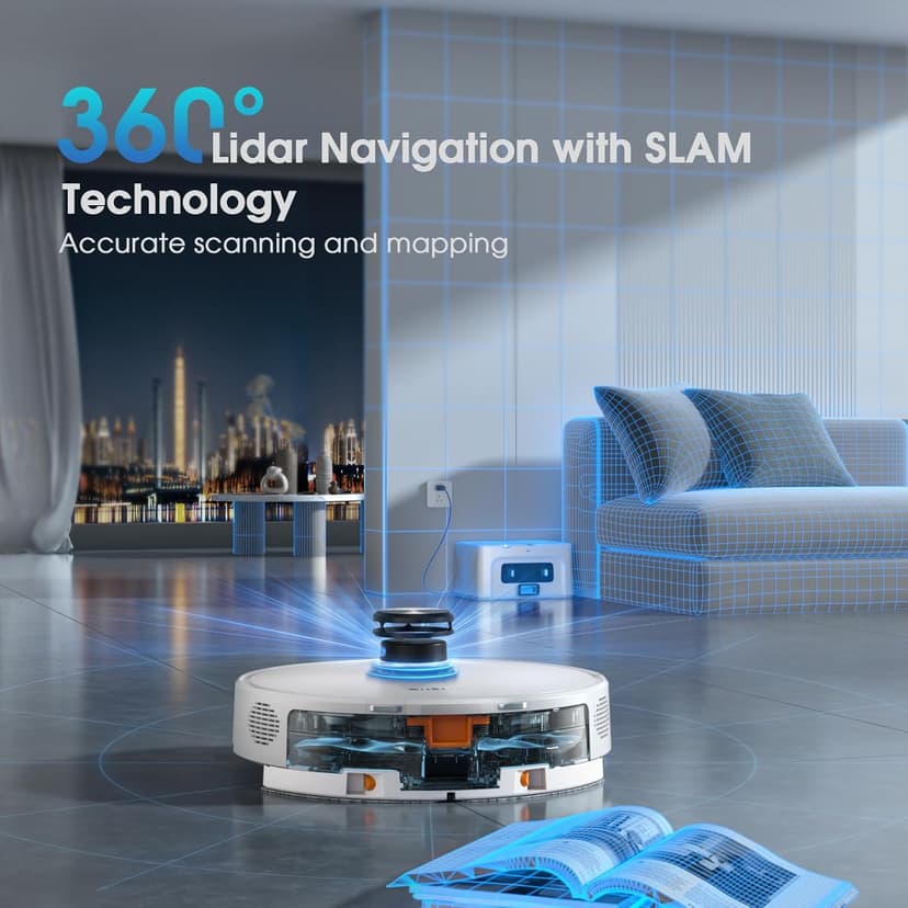 Robot Vacuum and Mop Combo, 3-in-1 Robotic Vacuums Cleaner with 70-Day Self-Emptying Base, LiDAR Navigation Smart Mapping & Strong 6000Pa Suction, for Pet Hair, Hard Floor, Carpet
