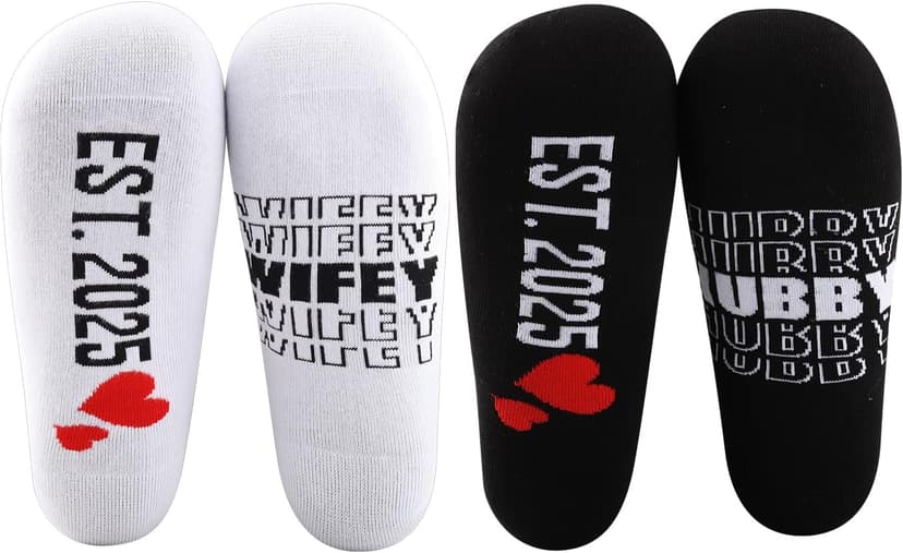 MBMSO Couples Socks Set Newlyweds Gift Socks Hubby and Wifey Est. 2025 Wedding Gift for Bride and Groom Socks Engagement Gift
