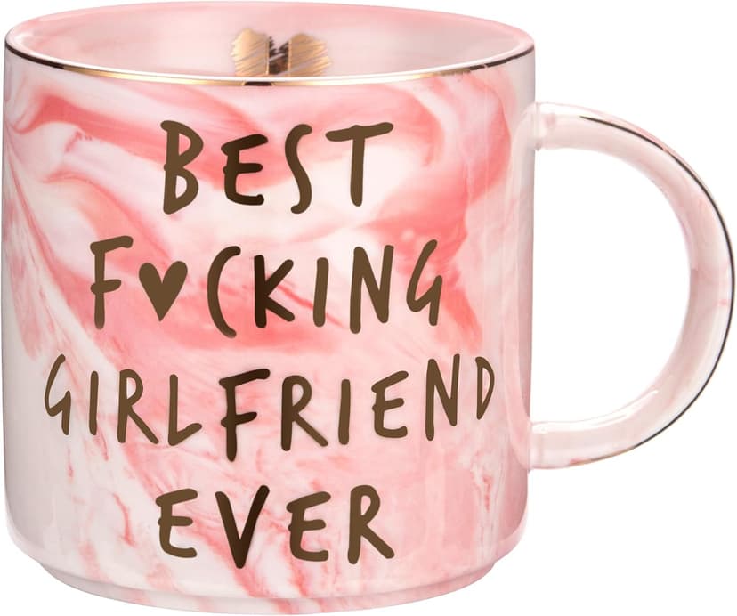 Hendson Best Girlfriend Ever - Anniversary, Romantic Gift - Funny Cute Couple Birthday Ideas for Her - Pink Marble Mug, Ceramic 11.5oz Coffee Cup