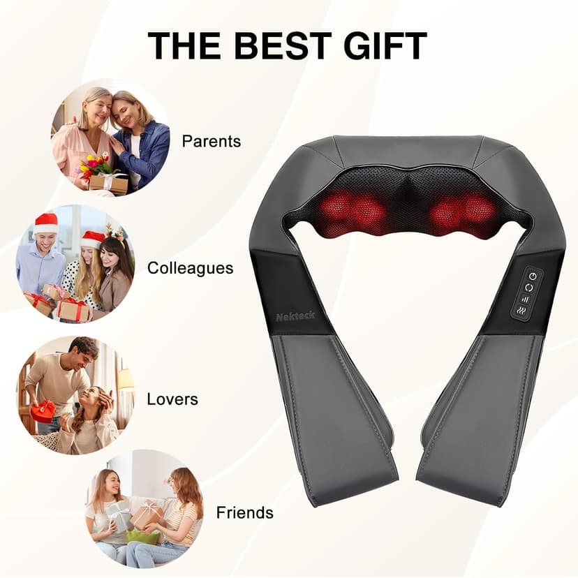 Nekteck Shiatsu Neck and Back Massager with Soothing Heat, Shoulder Massager for Pain Relief Deep Tissue, Electric 3D Kneading Massage Tools for Leg Body Muscle, Corded Power, Gifts for Him Her