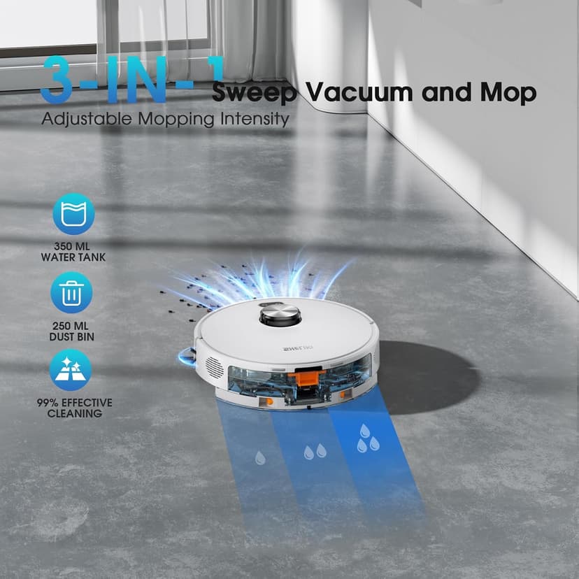 Robot Vacuum and Mop Combo, 3-in-1 Robotic Vacuums Cleaner with 70-Day Self-Emptying Base, LiDAR Navigation Smart Mapping & Strong 6000Pa Suction, for Pet Hair, Hard Floor, Carpet