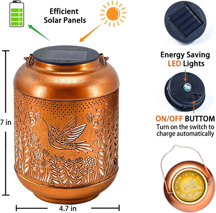 Christmas Gifts for Women Hummingbird Solar Lanterns Outdoor Waterproof Hanging Solar Lights Hummingbird Gifts Metal Bird Decorative LED Lanterns for Yard, Patio, Lawn, Pathway, Garden Decor