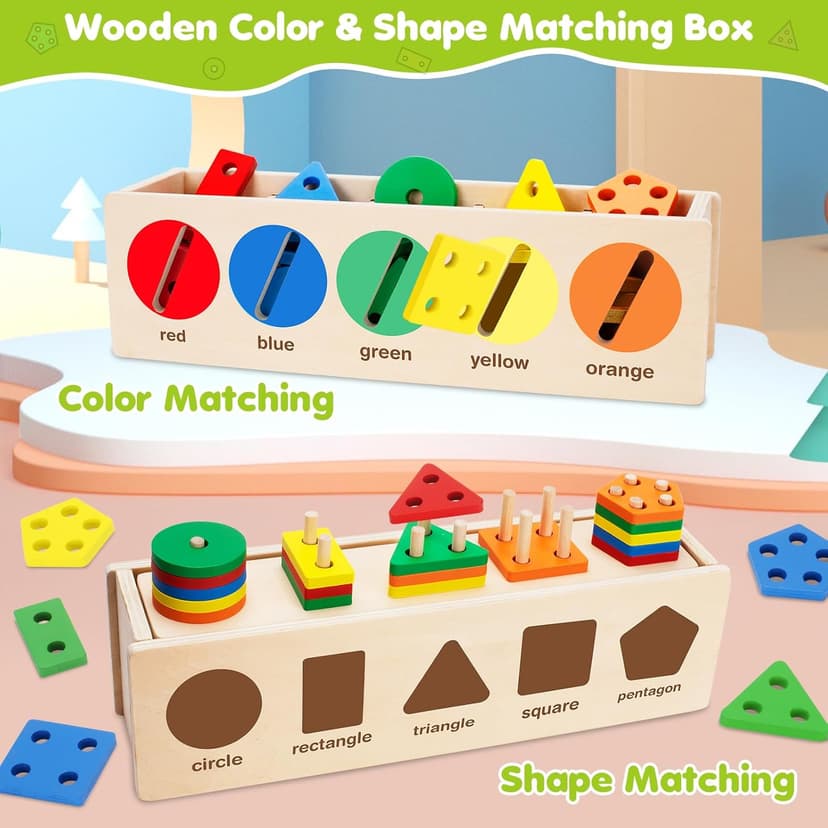 V-Opitos Montessori Toys for Toddler 1+ Year Old, Wooden Color & Shape Sorting Matching Box, Early Learning Toys for 12-18 Month, Age 1, 2, 3, Ideal Christmas, Birthday Gifts for Boy & Girl