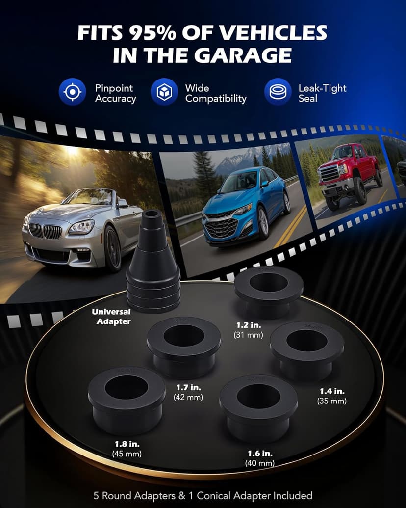 Orion Motor Tech Coolant Vacuum Refill Kit, Cooling System Vacuum Fill Tool with Leak Detector 5 Round Adapters 1 Conical Adapter, Radiator Coolant Fill Kit with Dual-Movement Gauge for Vacuum Leak