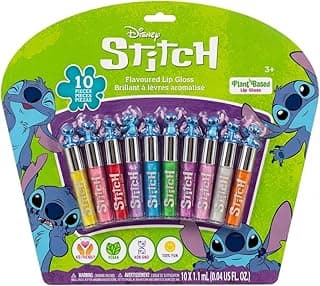 Disney Stitch 10 Piece Plant Based Lip Gloss, Girls Party Favors, First Makeup Set for Girl, Perfect for Parties, Sleepovers, and Birthday Gifts, Ages 3+, by Townley Girl