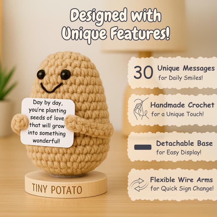 New Mom Gifts for Women - Tiny Potato with 30 Empowering Signs for New Moms - Gift for First Mothers Day - Postpartum Gift Idea for 1st Time Mother | Emotional Support Crochet for Moms After Birth
