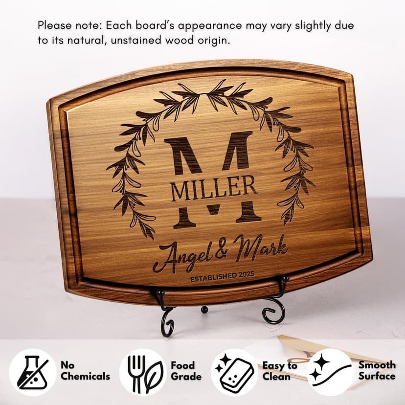 Personalized Wedding Gifts for Couples 2025, Custom Walnut Cutting Board for Kitchen, Personalized Bridal Shower, Best Wedding Registry and Engagment Gift