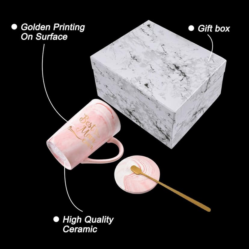 YHRJWN Mom and Dad Gifts, Best Dad and Mom Mug, Christmas Birthday Gifts for Parents from Daughter Son New Parent Couple Gift Set, Christmas 14 Oz Coffee Mug with Gift Box Coaster Spoon