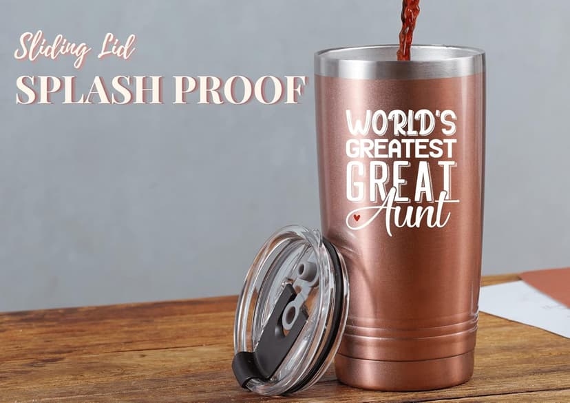 Onebttl Great Aunt Gifts from Niece, Nephew, Insulated Stainless Steel Wine Tumbler with Lid and Straw, Auntie Gifts for Mother’s Day, Birthday, Christmas, 20 oz, Rose gold, World's Greatest Great