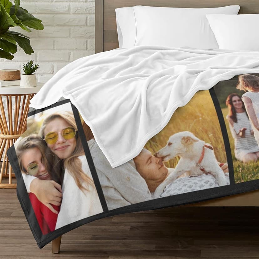 Gudina Custom Blanket with Photos Text Personalized Blanket Thows with Picture Customizable Blanket Photo Blankets Customize for Mom Dad Couple Girlfriend Boyfriend Wife Husband