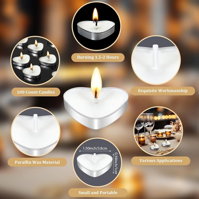100 Sets Wedding Gifts for Guests Heart Shaped Candles Mini Candles Wedding Candle Gifts for Guests Thank You Cards and Organza Bags for Bridal Shower Party Favors