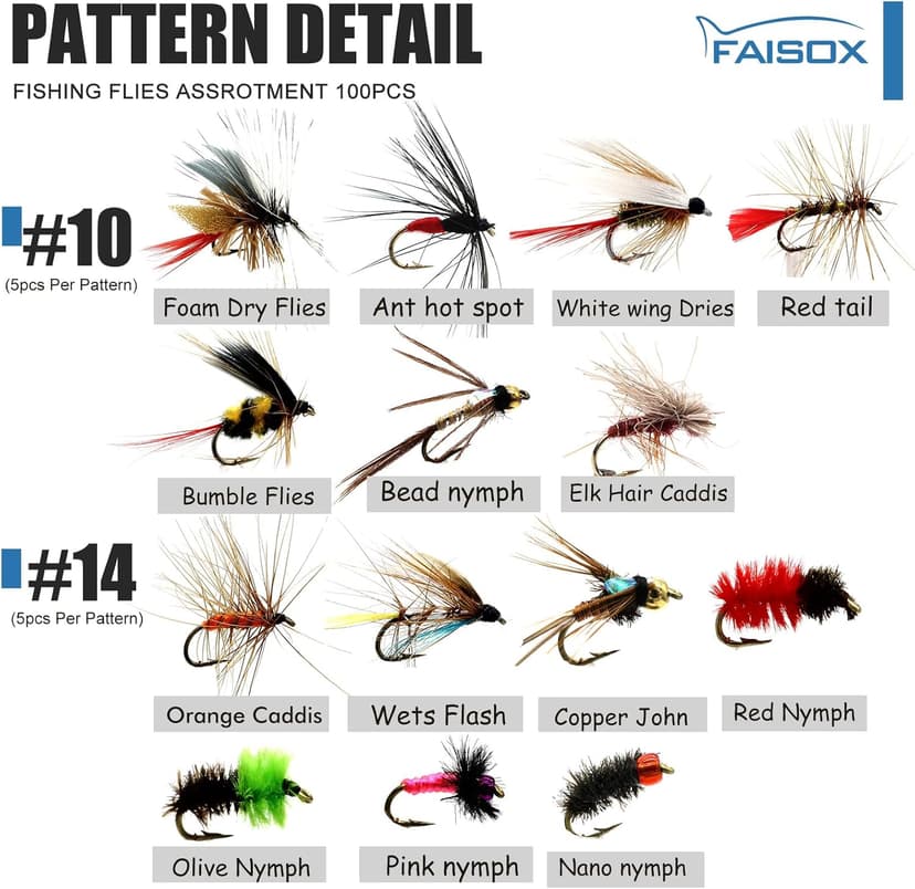 Fly Fishing Flies Assortment Kit Dry Wet Nyphms Tenkara Popper Streamer Woolly Bugger for Trout Bass Salmon Steelhead with Fly Box