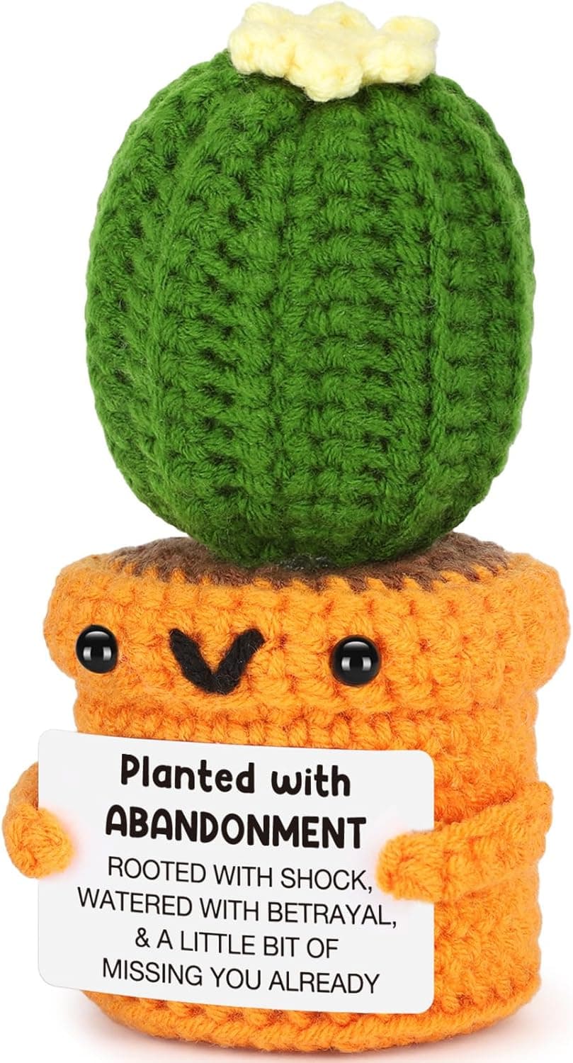 Funny Retirement Gift for Woman Men, Coworker Farewell Leaving Going Away Goodbye Gift for Women Coworker Boss Friend Teacher, Moving Away Off to College, Crochet Abandonment Cactus Decroration Card
