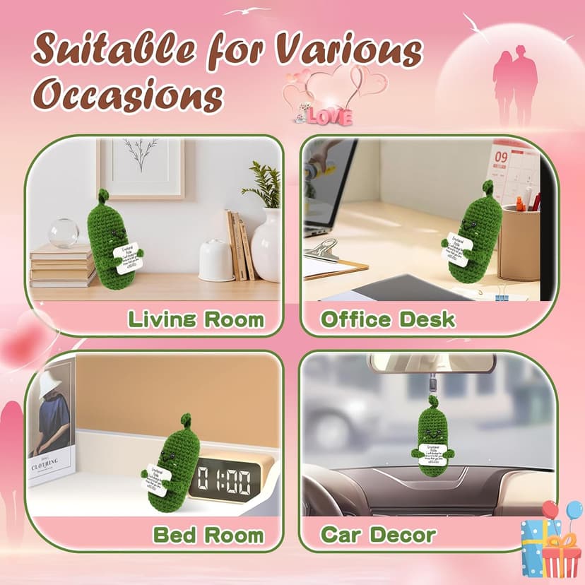 Hoedia Handmade Emotional Pickle Gift, Cucumber Crochet Doll Inspirational Gifts with Cards, Cute Knitted Funny Support Potato Friend Birthday Mothers Day Easter Basket Stuffers (Emotional Pickle)
