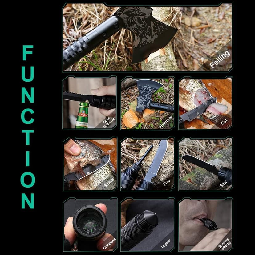 LIANTRAL Survival Camping Axe, Folding Tactical Axe Hatchet with Hammer, Nylon Sheath for Outdoor Adventures