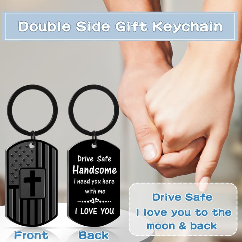 Valentines Day Gifts for Men Boyfriend Him Husband, Drive Safe Keychain for Birthday Christmas Fathers Day, Stocking Stuffers