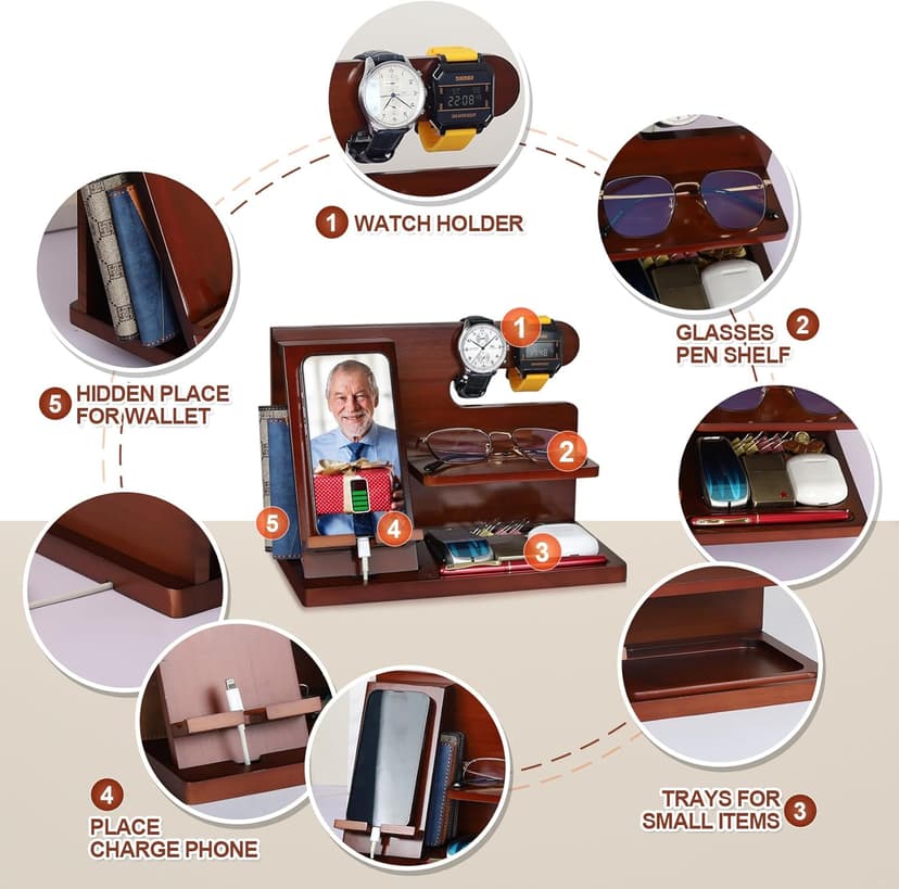 Grandpa Gifts, Fathers Day Grandpa Gifts, Wood Phone Docking Station, Fathers Day Birthday Christmas Stocking Stuffers from Grandkids, Nightstand Organizer