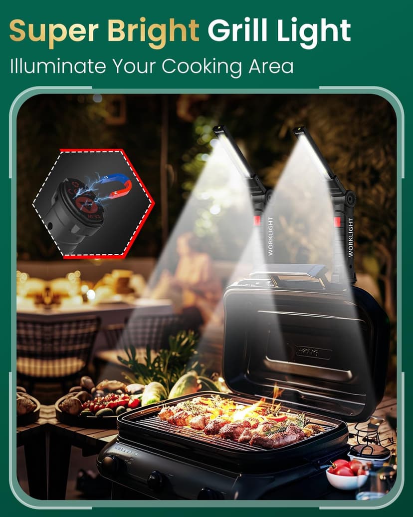 Coquimbo Christmas Stocking Stuffers White Elephant Gifts for Adults Men Him Dad, Rechargeable LED Work Light BBQ Grill Accessories Magnetic Flashlight, Mechanic Light Tools Mens Gifts (2 Pack Black)