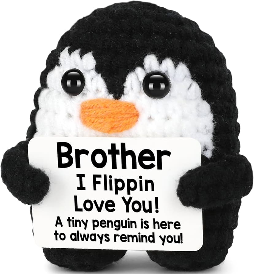Mini Funny Brother Gifts from Sister Brother, Handmade Crochet Mini Penguin Birthday Gifts for Brother Boy Friend, I Love You Brother for Birthday Graduation Christmas Emotional Present