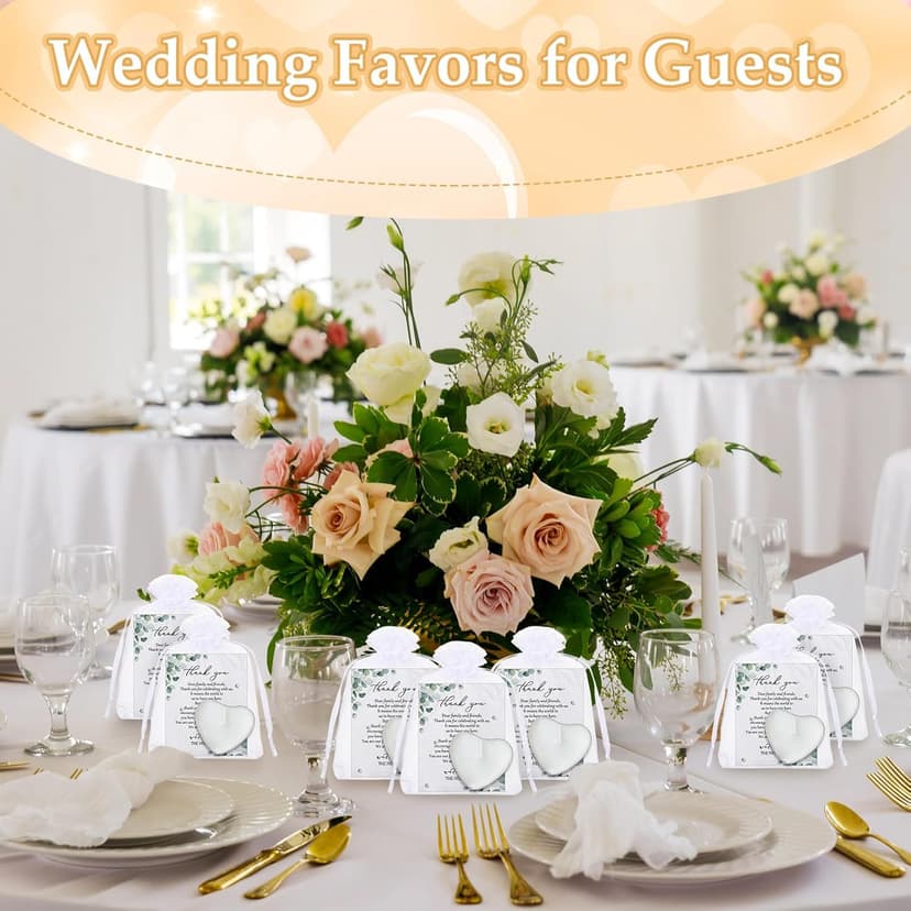 100 Sets Wedding Gifts for Guests Heart Shaped Candles Mini Candles Wedding Candle Gifts for Guests Thank You Cards and Organza Bags for Bridal Shower Party Favors