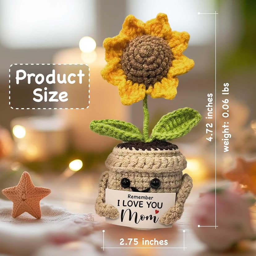 Mini Birthday Gifts for Mom, Mom Gifts from Daughters Remember I Love You MOM, Handmade Crochet Cute Small Sunflower Gifts, Gift for Mom from Daughter, Son, Mothers Day for Mom