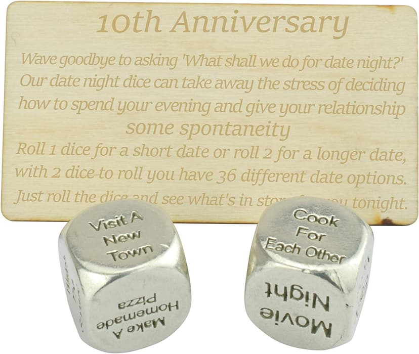 TIN Date Night Dice 10th Anniversary 100% Pure Tin - Create a Unique 10th Anniversary Date Night
