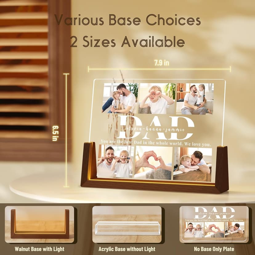 Personalized Dad Gifts for Fathers Day, Custom Fathers Day Gift from Daughter Son Kids, Customized Dad Gifts for Husband from Wife, Unique Best Dad Picture Frame with Your Photos