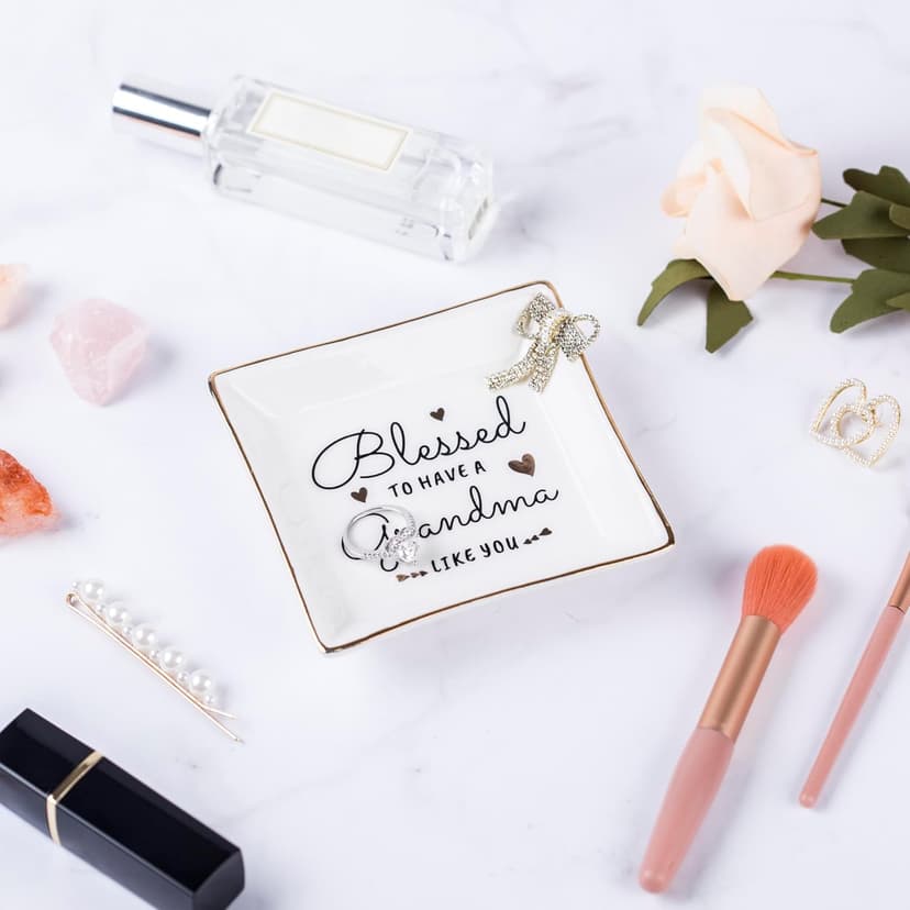 Grandma Birthday Gifts from Granddaughter Grandson, Gift for Grandma Jewelry Ring Dish Blessed to have a grandma like you, Mother's Day Christmas Valentines Day Gifts for Grandma Nana