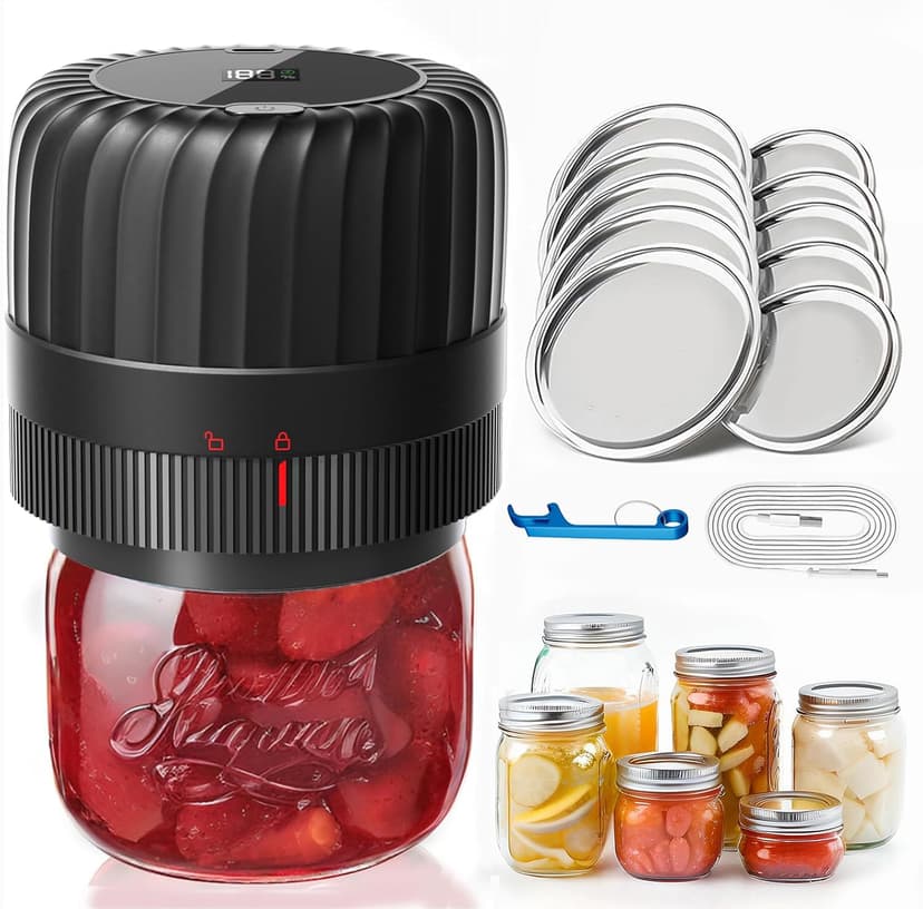 Electric Mason Jar Vacuum Sealer Kit for Wide-Mouth & Regular-Mouth Mason Jars, Food Saver Vacuum Canning Sealer Machine Includes 10 Jar Lids