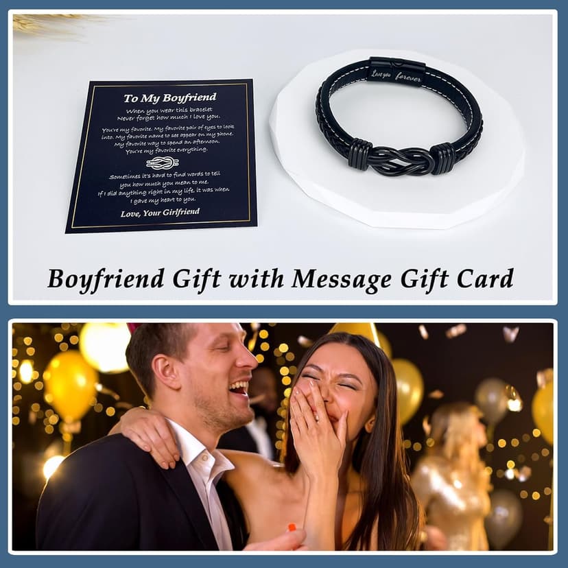 Gifts for Men Him Husband Boyfriend Dad Son Grandson Nephew, Cool Love Infinity Leather Bracelets Fathers Day Ideas Present Gift for Birthday Anniversary Retirement Christmas